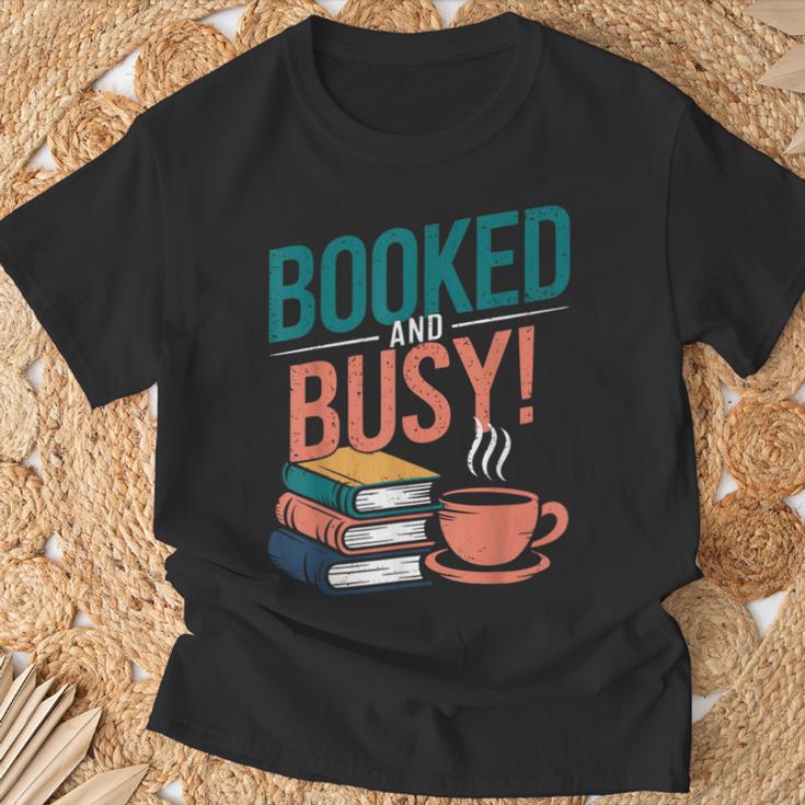 Booked And Busy Cool Coffee Reading Relaxing Books T-Shirt Gifts for Old Men