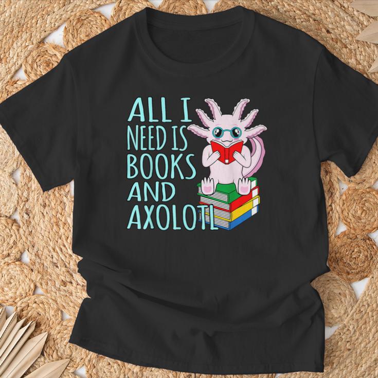 Books And Axolotl Kawaii Animal Axolotls Lover Owner Graphic T-Shirt Gifts for Old Men