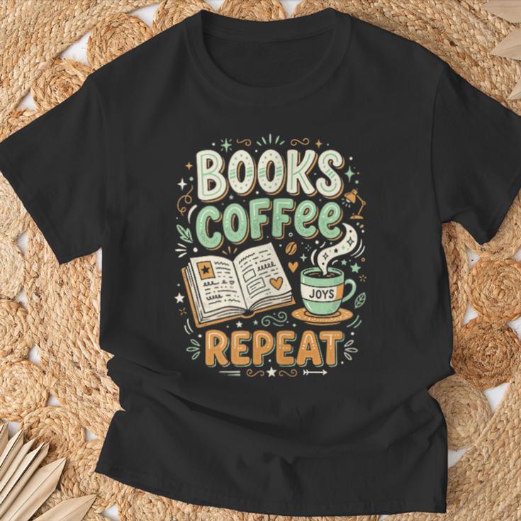 Books Coffee Repeat Book Lover Reader Bookworm T-Shirt Gifts for Old Men