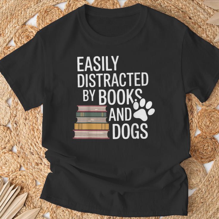 Books And Dogs Easily Distracted For Dog Mom Dog Dad Reader T-Shirt Gifts for Old Men