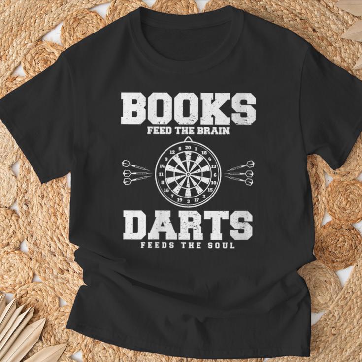 Books Feed The Brain Darts Feeds The Soul T-Shirt Gifts for Old Men