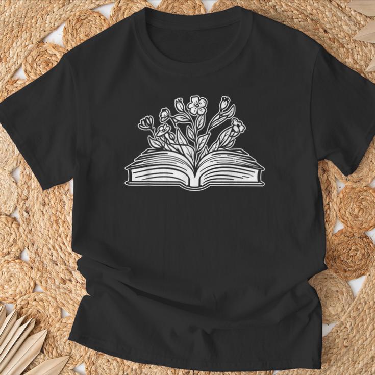 Books Flowers Library Bibliophile Literature Novel Bookworm T-Shirt Gifts for Old Men
