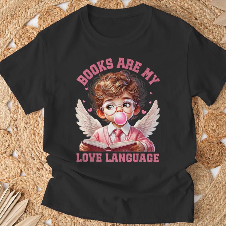 Books Are My Love Language Reading Lover I Valentines Cupid T-Shirt Gifts for Old Men