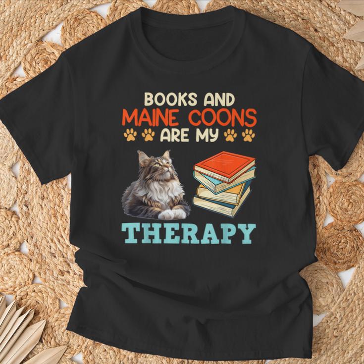 BOOKS AND MAINE COONS ARE MY THERAPY Main Coon T-Shirt Gifts for Old Men BOOKS AND MAINE COONS ARE MY THERAPY Main Coon T-Shirt Gifts for Old Men