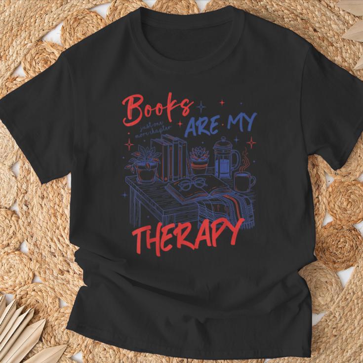 Books Are My Therapy Book Lover Bookworm Library T-Shirt Gifts for Old Men