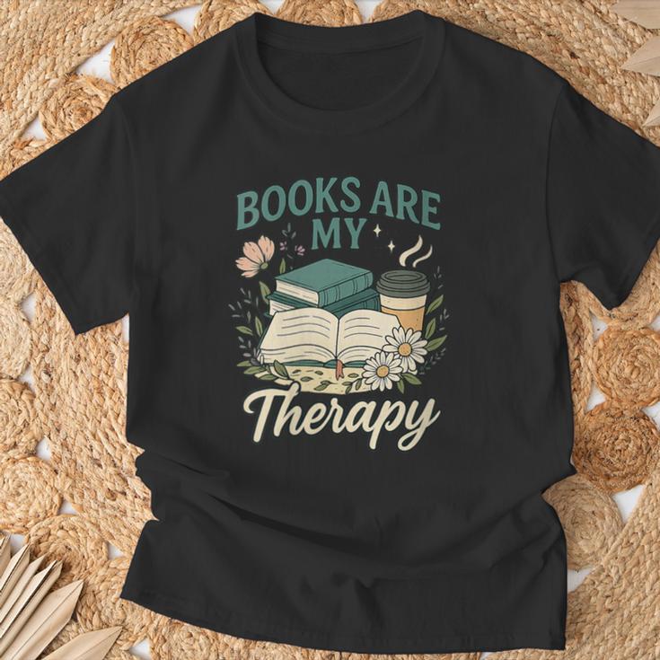 Books Are My Therapy Cozy Book Lover Reading & Coffee T-Shirt Gifts for Old Men