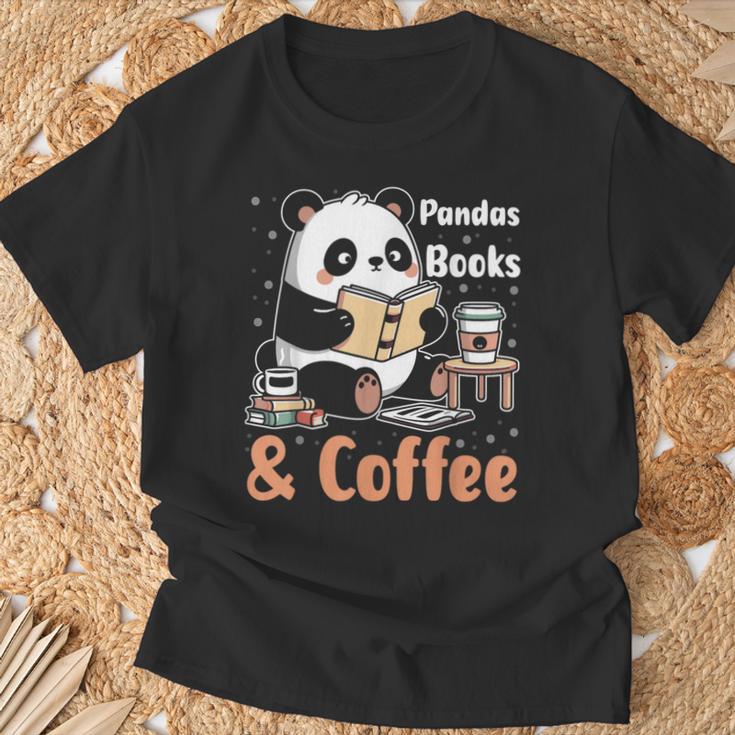 Books Reading Reader Panda Panda Books And Coffee T-Shirt Gifts for Old Men