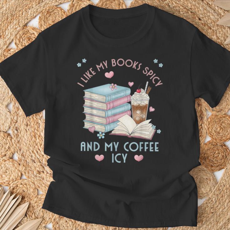 I Like My Books Spicy And My Coffee ICY Shirt Bookworm T-Shirt Gifts for Old Men