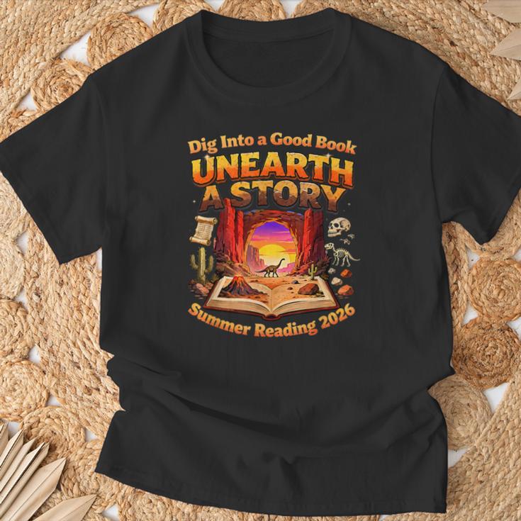 Books Summer Reading 2026 Unearth A Story Dinosaur T-Shirt Gifts for Old Men Books Summer Reading 2026 Unearth A Story Dinosaur T-Shirt Gifts for Old Men
