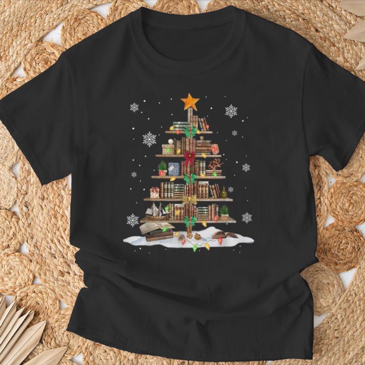 Bookshelf Christmas Tree Books For Book Lovers And Librarian T-Shirt Gifts for Old Men
