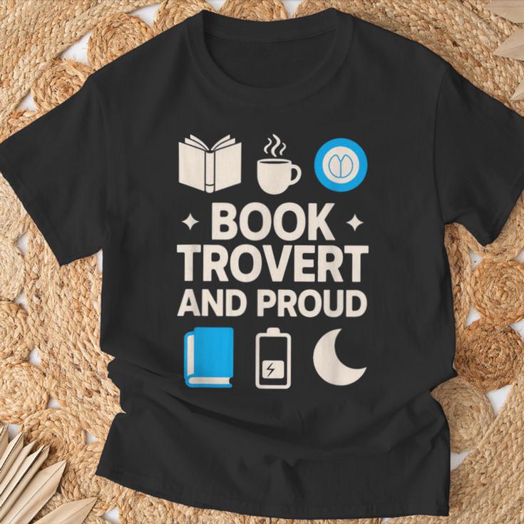Booktrovert Introvert Reader Library Card Coffee Books T-Shirt Gifts for Old Men