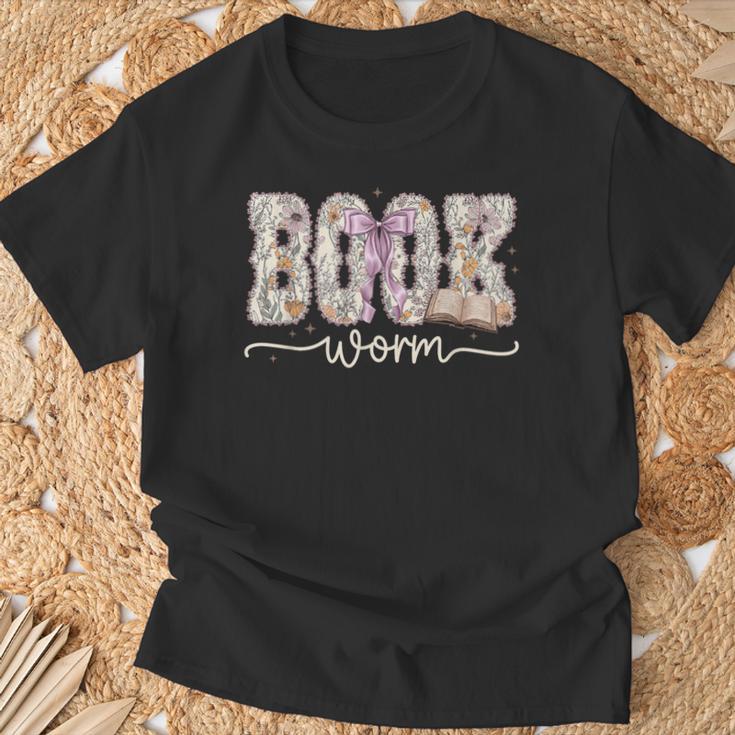 Bookworm Coquette Bow Floral Bookish Reading Book Lovers T-Shirt Gifts for Old Men