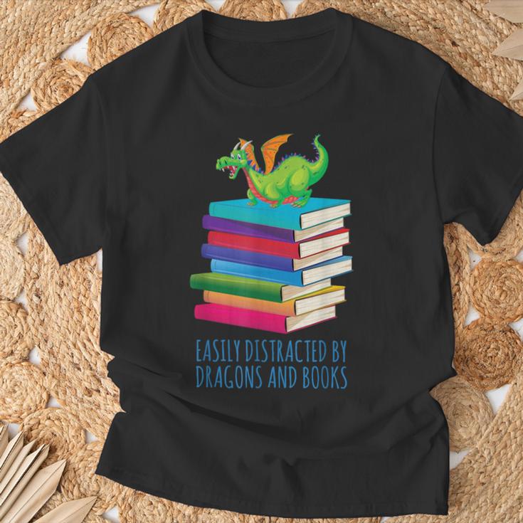 Bookworm Easily Distracted By Dragons And Books Reader T-Shirt Gifts for Old Men