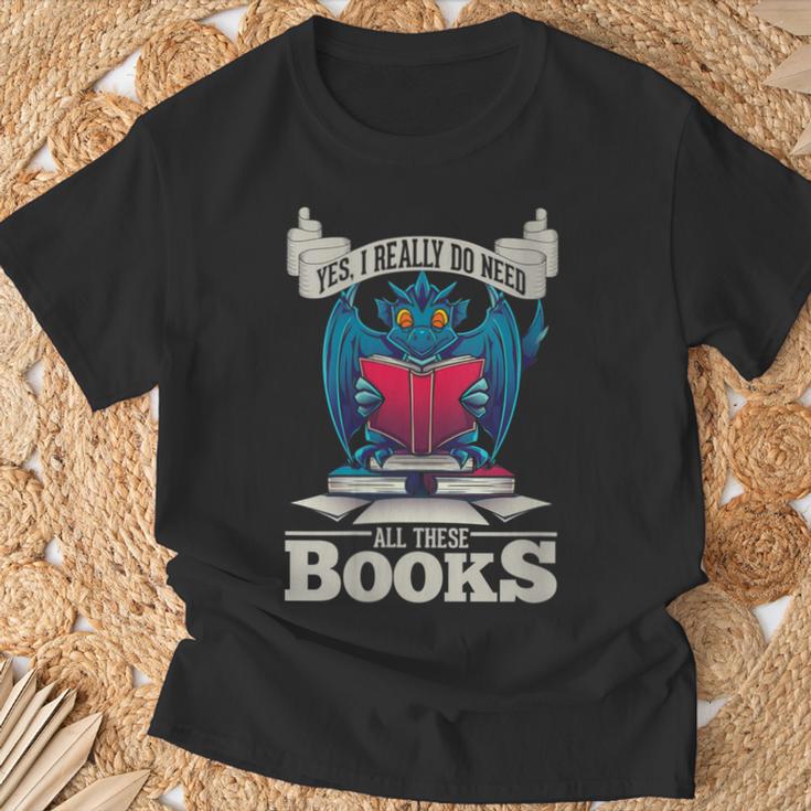 Bookworm Flying Mythical Creature Book Reading Dragon T-Shirt Gifts for Old Men