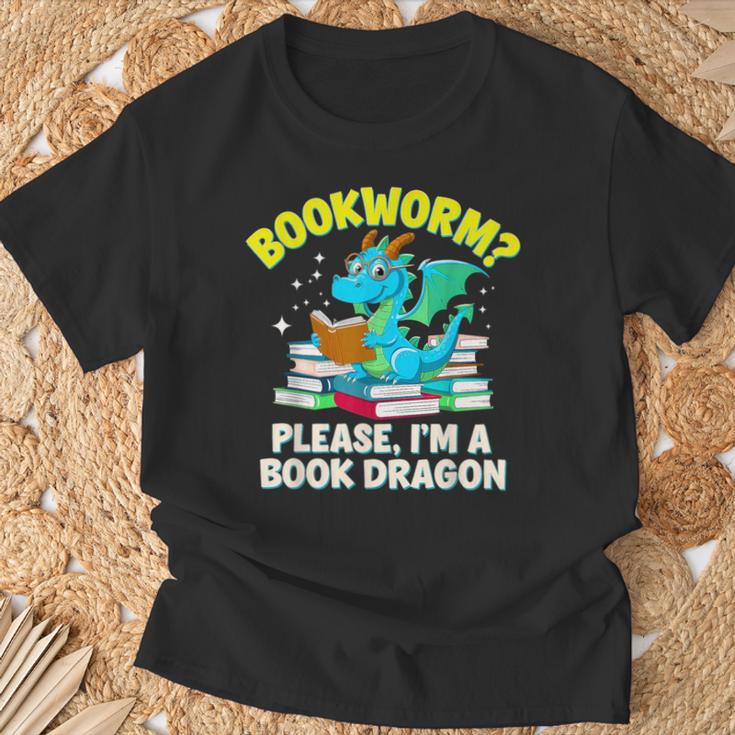 Bookworm Please I'm A Book Dragon Cute Nerds Fantasy Reader T-Shirt Gifts for Old Men