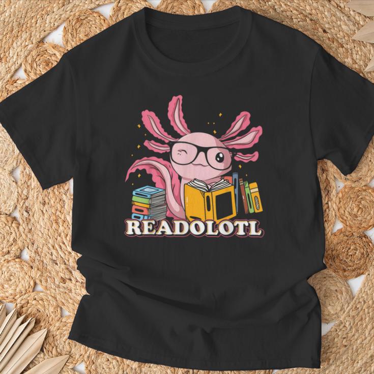 Bookworm Readolot Mexican Salamander Book Reading Axolotl T-Shirt Gifts for Old Men