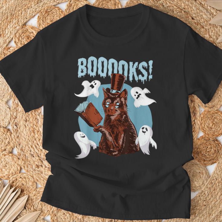 Booooks Cat Reading Book Ghosts Halloween Librarian Teacher For Men Women Kids T-Shirt Gifts for Old Men
