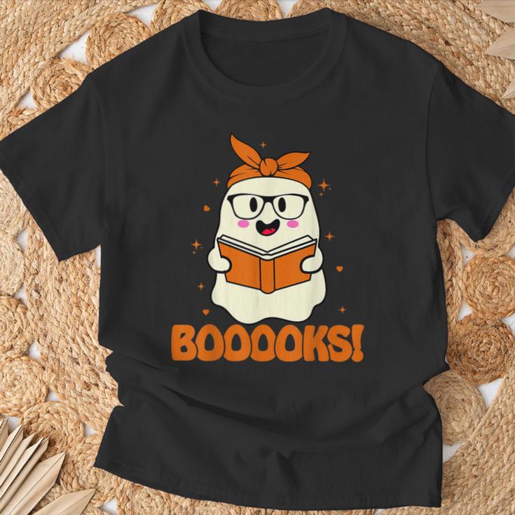 Booooks Ghost Boo Read Books Library Teacher Halloween Cute For Men Women Kids T-Shirt Gifts for Old Men