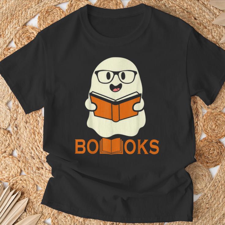 Booooks Ghost Boo Read Books Library Teacher Halloween Cute Men Women Kids T-Shirt Gifts for Old Men