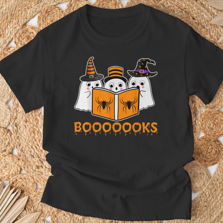 Booooks Ghost Boo Read Books Library Teacher Halloween Cute T-Shirt Gifts for Old Men