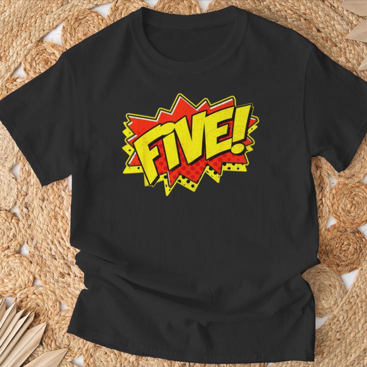 Boy Five Superhero Comic Book Hero 5th Birthday Boy 5 Years T-Shirt Gifts for Old Men
