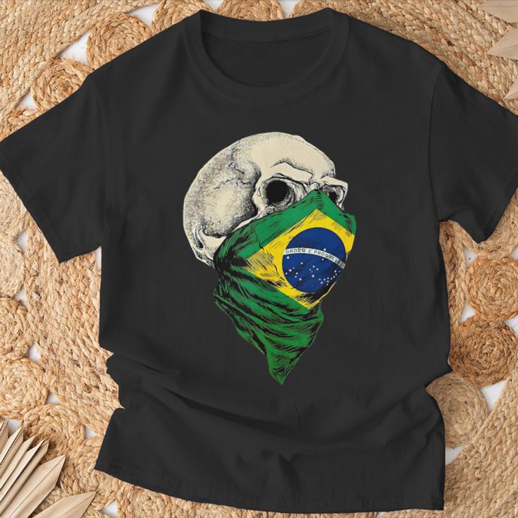 Brasil Brasil Brasil Flagkull In Mangas Camiseta unisex Regalos para ancianos
