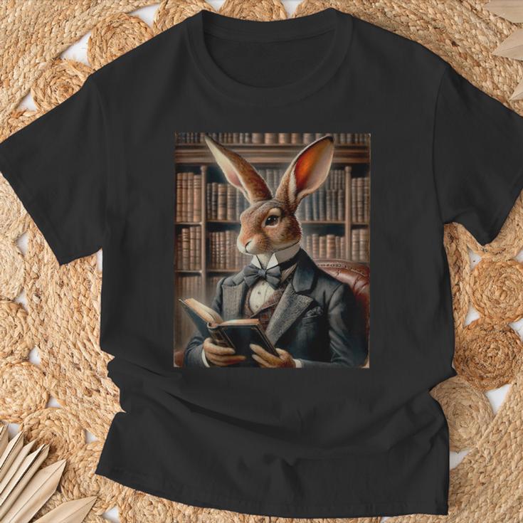 Bunny Reading Book Rabbit Bow Tie Happy Easter Boys Girl Kid T-Shirt Gifts for Old Men