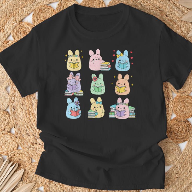 Bunny Reading Books Easter Day Teacher Librarian Book Lover T-Shirt Gifts for Old Men