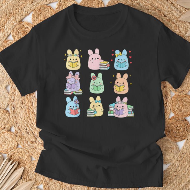 Bunny Reading Books Easter Day Teacher Librarian Book Women T-Shirt Gifts for Old Men