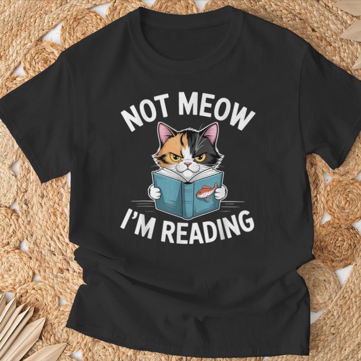 Calico Cat Graphic Not Meow Im Reading Book Lover T-Shirt Gifts for Old Men