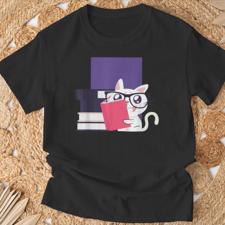 Cat Book Reading T-Shirt Gifts for Old Men