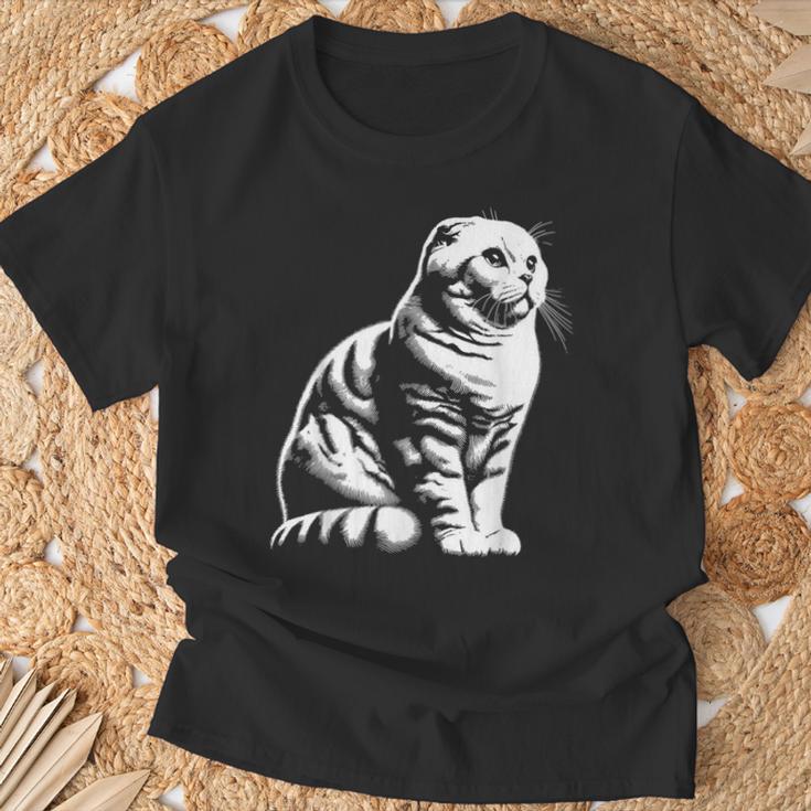 Cat Dad Mom Lover – モノクロスコティッシュフォールド。 Tシャツ 高齢者への贈り物