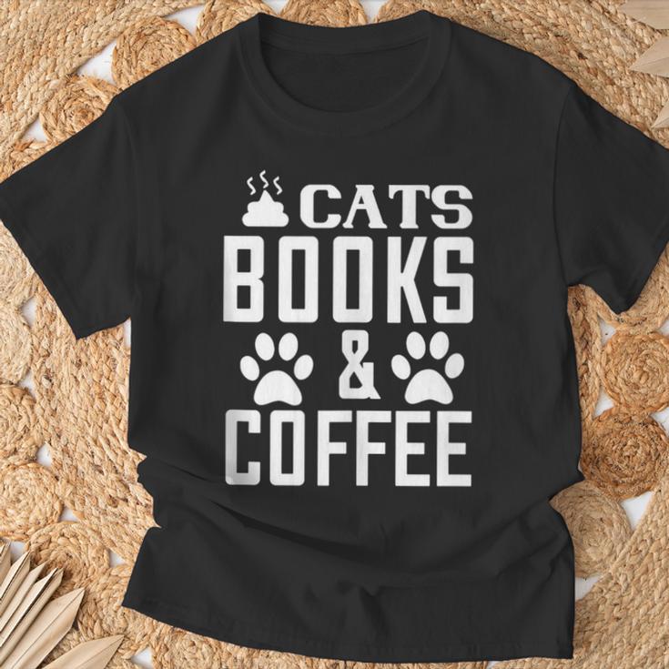 Cat Lover Cats Books And Coffee T-Shirt Gifts for Old Men