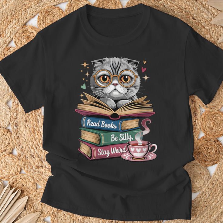 Cat Read Books Be Kind Stay Weird Library Book Lover T-Shirt Gifts for Old Men