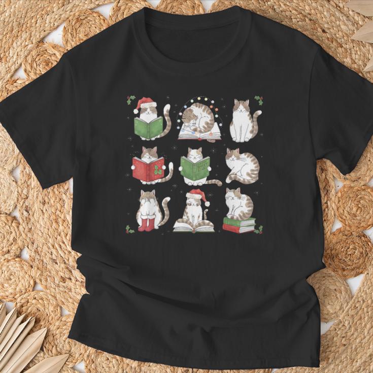 Cat Reading Book Funny Christmas Cat Book Lover Librarian Men Women Kids T-Shirt Gifts for Old Men