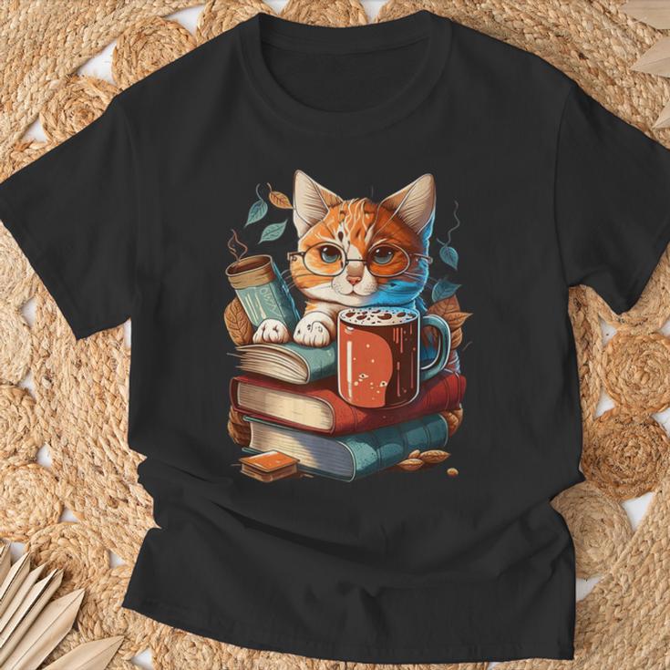 Cat Reading A Book Men Women Kids T-Shirt Gifts for Old Men