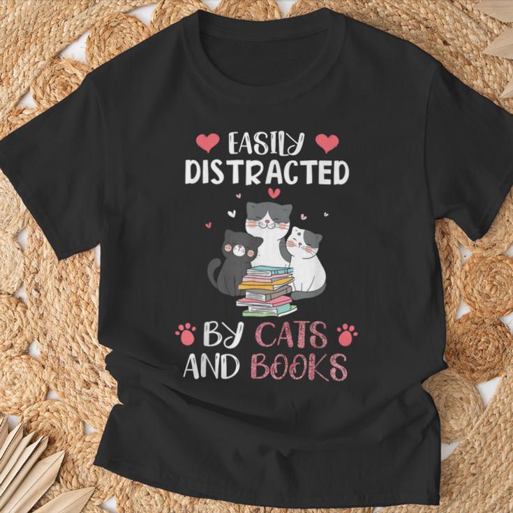 Cat Simply Distracted By Cats And Books T-Shirt Gifts for Old Men