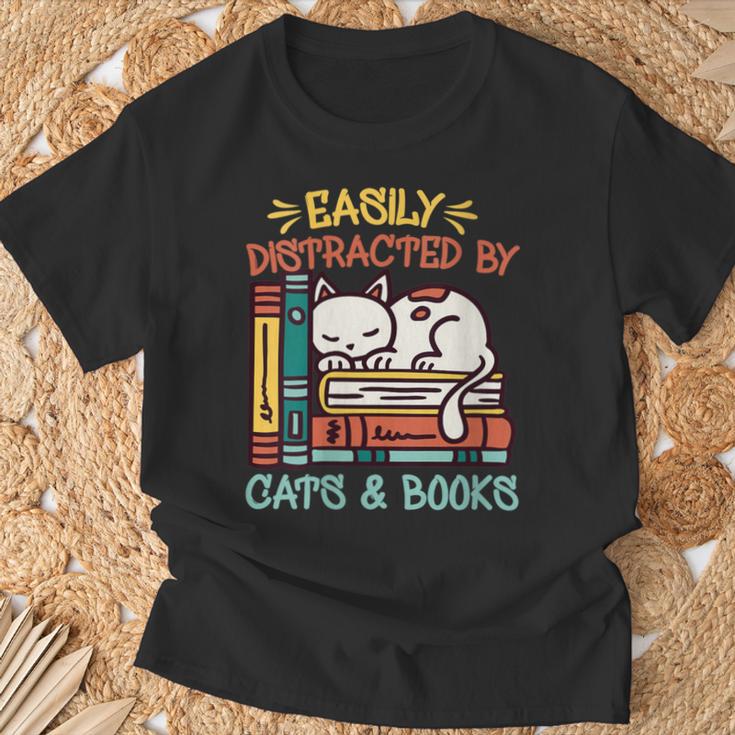 Cats And Books Easily Distracted By Cats And Books T-Shirt Gifts for Old Men Cats And Books Easily Distracted By Cats And Books T-Shirt Gifts for Old Men
