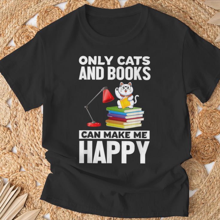 Only Cats And Books Can Make Me Happy Cat Lover Men Women Kids T-Shirt Gifts for Old Men