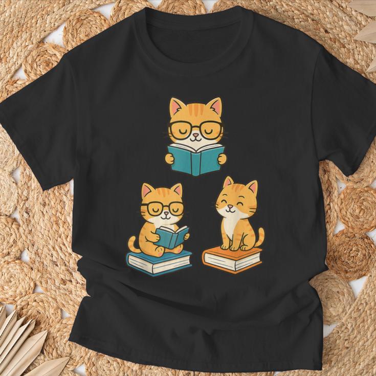 Cats Reading Book Lover Reading Bookworm Reader T-Shirt Gifts for Old Men
