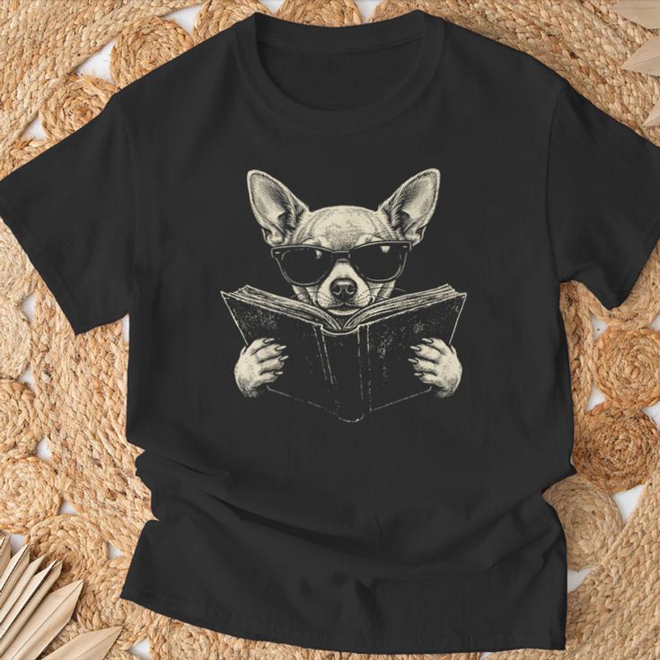 Chihuahua Reading Book Sunglasses Vintage Graphic T-Shirt Gifts for Old Men