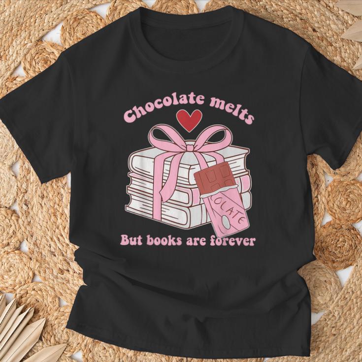 Chocolate Melts But Books Are Forever Booktrovert T-Shirt Gifts for Old Men
