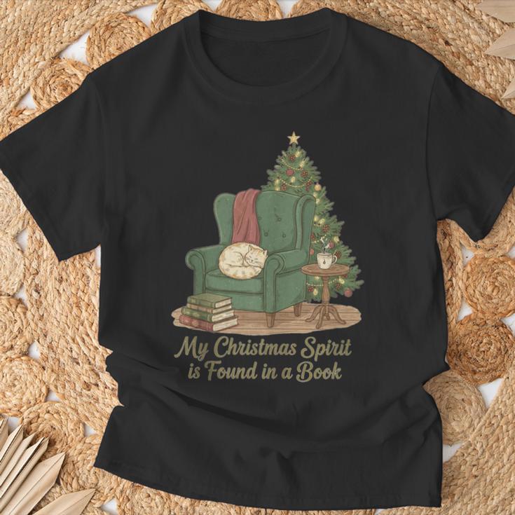 My Christmas Spirit Is Found In a Book Cozy Reading Graphic T-Shirt Gifts for Old Men