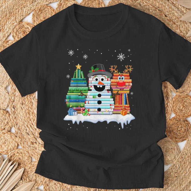 Christmas Tree Snowman Reindeer Book Stack Tee Librarian T-Shirt Gifts for Old Men Christmas Tree Snowman Reindeer Book Stack Tee Librarian T-Shirt Gifts for Old Men