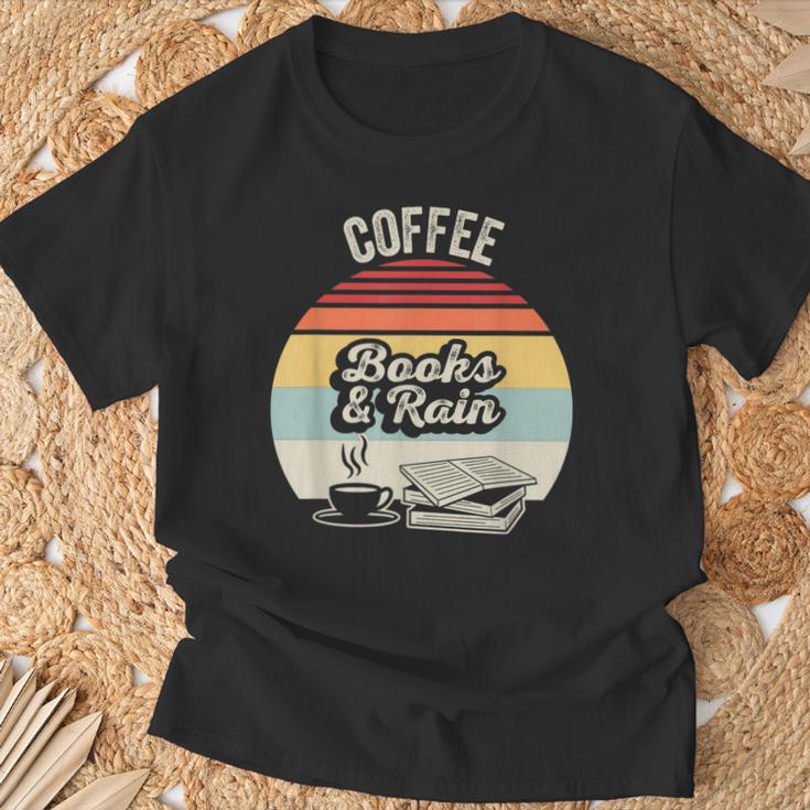 Coffee Books And Rain Reading Book Lover Retro T-Shirt Gifts for Old Men