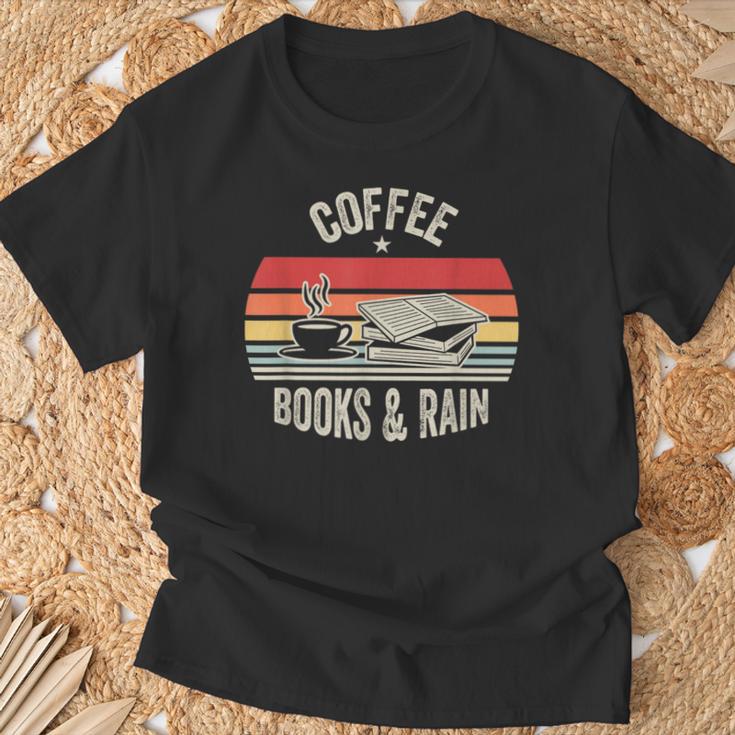 Coffee Books And Rain Retro Vintage Book Lover Reading T-Shirt Gifts for Old Men