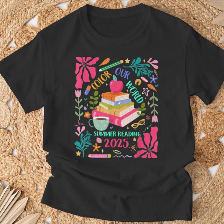 Color Our World Summer Reading 2025 Boho Wildflower Book T-Shirt Gifts for Old Men