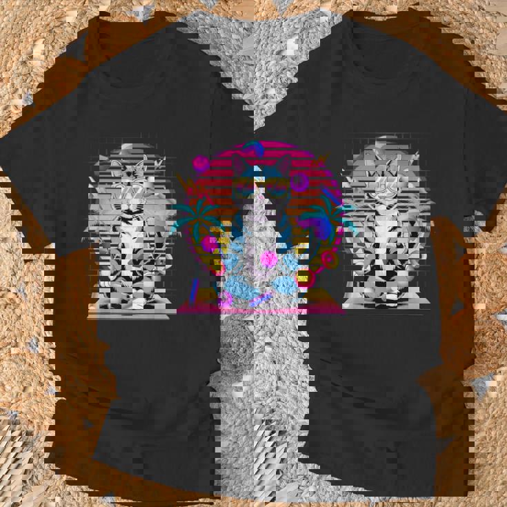 Cool Cat 瞑想 ヴェイパーウェーブ 80年代 レトロ シンセウェーブ Tシャツ 高齢者への贈り物