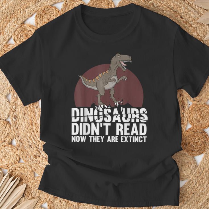 Cool Reading Teacher For Men Women Read Books Dinosaur Book T-Shirt Gifts for Old Men