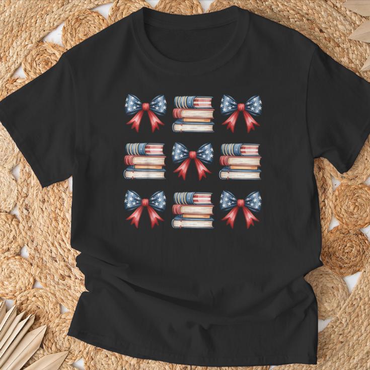 Coquette Bow Book US Flag 4th Of July Librarian Bookworm T-Shirt Gifts for Old Men Coquette Bow Book US Flag 4th Of July Librarian Bookworm T-Shirt Gifts for Old Men